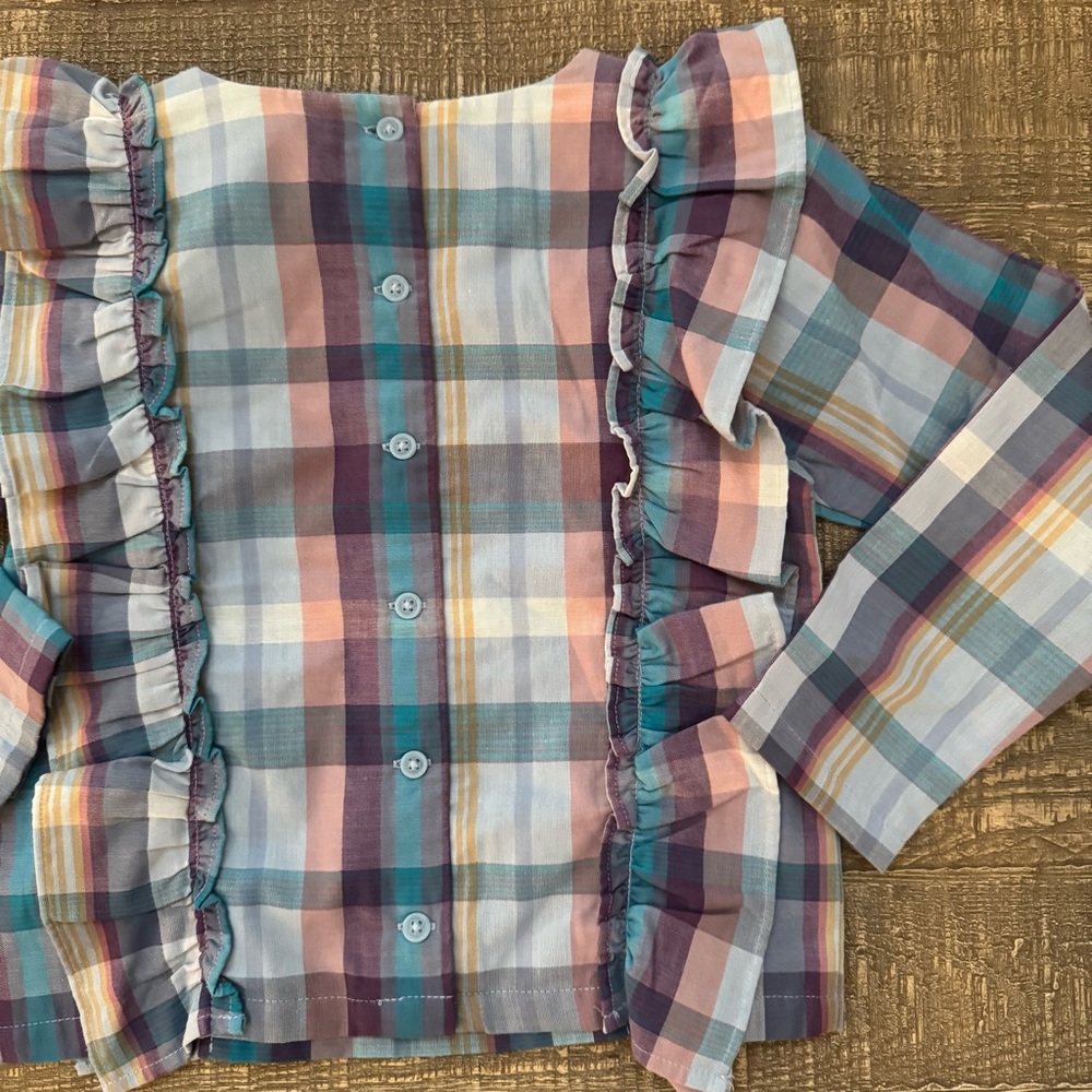 Tea Collection Plaid Ruffle Button Back Shirt Size 6 NWOT - Picture 7 of 8